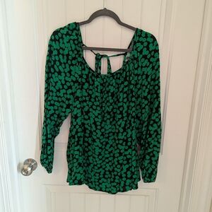 Women's Ava & Viv Balloon Long Sleeve Blouse 2x Green Polka Dots